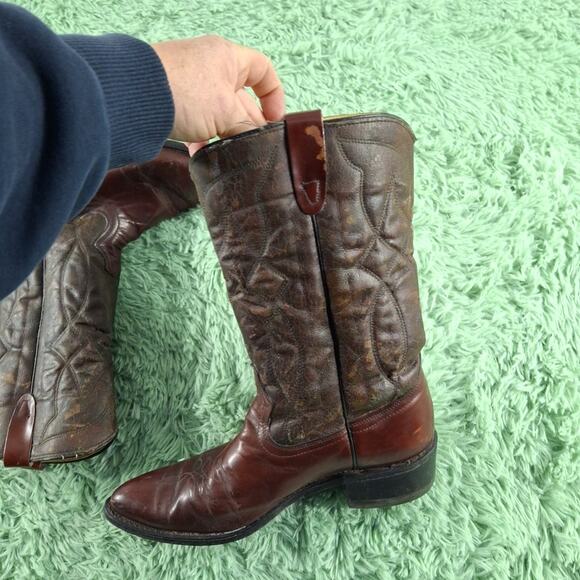 VTG 1970s Texas Brand Cowboy Boots Mens 11d Brown Leather Star Heel Style 1601 main image 9